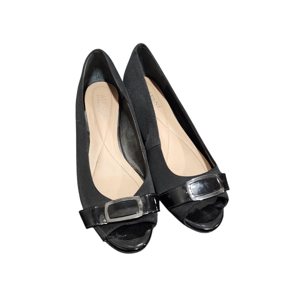 Alfani Step ’n Flex Black Peep Toe Wedge Pumps Comfort Work Career Shoes